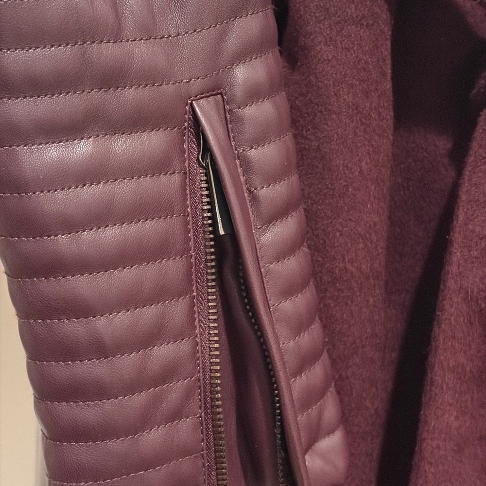 Badgley Mischka Burgundy Coat with Leather Accents NWT - Picture 4 of 13